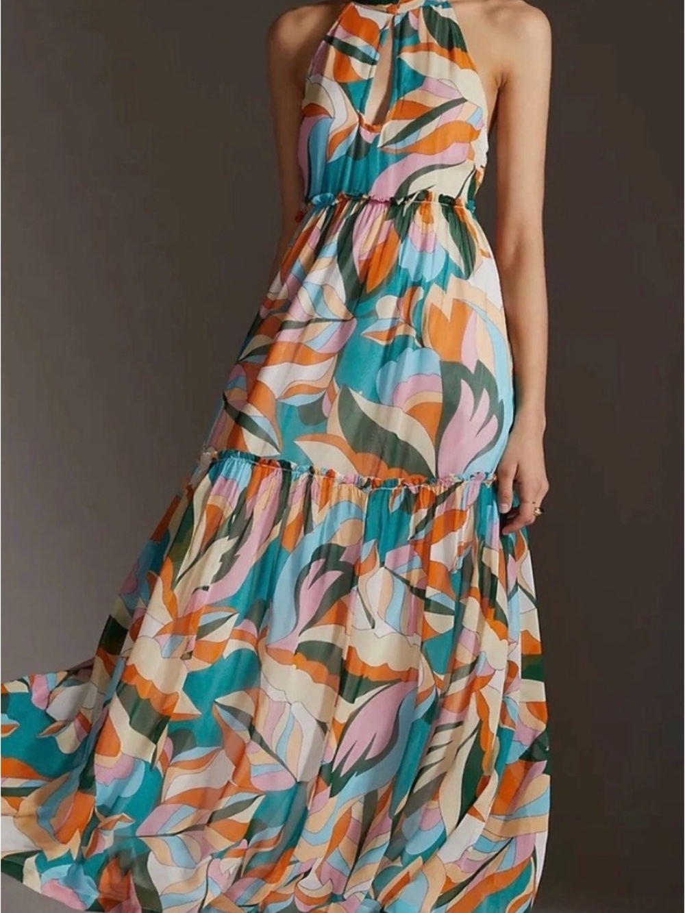 Anthropology Maeve Tierd Keyhole Maxi Dress